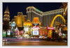 Las Vegas Nevada Strip Illuminated at Night Venetian Palazzo Hotels Photo Photograph White Wood Framed Poster 20x14