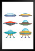 Aliens UFO Spaceships Renderings Colorful Collection Art Print Stand or Hang Wood Frame Display Poster Print 9x13