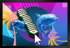 California Roll Sushi Dolphin Palm Trees Vaporwave Aesthetic Decor Retro Vintage 90s Y2K Room Decor Neon Pink Bedroom Decor Indie Vibey Aesthetic Meme Chill Black Wood Framed Art Poster 14x20
