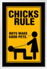 Chicks Rule Boys Make Good Pets Sign Humor Female Empowerment Feminist Feminism Woman Women Rights Matricentric Empowering Equality Justice Freedom White Wood Framed Art Poster 14x20