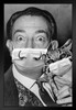 Salvador Dali Mustache Mask Ocelot Cat Funny Artist Masked Pandemic Meme Parody Black Wood Framed Art Poster 14x20