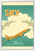 Sky Airplane Flying in Clouds Vintage Travel Tourism Ad White Wood Framed Poster 14x20