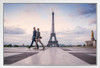 Couple Walking Near Eiffel Tower Paris France Photo Photograph White Wood Framed Poster 20x14