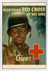 WPA War Propaganda Keep Your Red Cross At His Side Give WWII Motivaltional White Wood Framed Poster 14x20