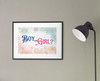 Gender Reveal Poster Boy or Girl Him or Her Baby Party Decorations Supply Supplies Stuff Little Star Cute Design Blue Pink Ideas Photo Picture Welcome Banner Cool Wall Decor Art Print Poster 12x18