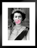 Queen Elizabeth II Vintage Photo Bubble Gum Blowing Funny British Royal Portrait Her Majesty Wearing Crown Black White Matted Framed Art Wall Decor 20x26