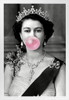 Queen Elizabeth II Vintage Photo Bubble Gum Blowing Funny British Royal Portrait Her Majesty Wearing Crown Black White White Wood Framed Art Poster 14x20