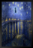 Funny  Starry Night Van Gogh Flying Police Box Poster Starry Night Over Rhone Parody Humor Black Wood Framed Art Poster 14x20