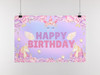 Unicorn Theme Birthday Party Banner Girl Kid Decoration Gift Supplies Sign Backdrop Background Photo Photography Picture Fantasy Magical Pink Violet Gold Happy Cool Wall Decor Art Print Poster 12x18