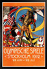 Olympische Spiele Olympics Stockholm Sweden 1912 Country Flags Around World Nations Athletes Vintage Illustration Travel Black Wood Framed Poster 14x20