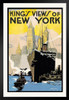 Kings View of New York City Skyline Ocean Liner Ship Boat Vintage Travel Ad Advertisement Black Wood Framed Poster 14x20