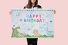 Happy Birthday Banner Cute Dinosaur Theme Wall Art Photo Backdrop Baby Boy Party Decorations Supplies Colorful Kids Reusable Photobooth Background Children Gift Cool Wall Art Print Poster 12x18