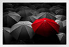 Red umbrella stand out from the crowd. Different leader Motivational Photo White Wood Framed Poster 14x20