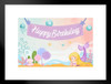 Happy Birthday Banner Mermaid Theme Wall Art Photo Backdrop Baby Girl Party Decorations Supplies Colorful Kids Reusable Photobooth Castle Background Gift Matted Framed Wall Decor Art Print 20x26