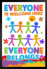 Everyone Is Welcome Here Everyone Belongs Rainbow Classroom Sign Educational Teacher Supplies School Decor Teaching Toddler Kids Elementary Learning Diversity Black Wood Framed Art Poster 14x20