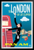 London England Red Bus Britain UK Pan Am Logo American Vintage Travel Ad Airline Airport American Plane Flying Black Wood Framed Poster 14x20