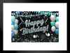 Happy Birthday Party Decorations Banner Teal Blue Silver Glittery Balloons Photo Booth Backdrop Photography Party Supplies Decor Kids Boys Girls Men Women Matted Framed Wall Decor Art Print 20x26