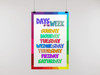 Days of the Week Poster Toddler Kids Grade Education Educational Preschool Daycare Nursery Kinder Classroom School Room Homeschool Learn Learning Cool Wall Art Print Poster 12x18