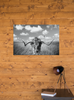 Texas Longhorn Standing in Pasture Black White Photo Field Nature Cool Wall Art Print Poster 18x12