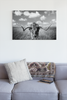 Texas Longhorn Standing in Pasture Black White Photo Field Nature Cool Wall Art Print Poster 18x12