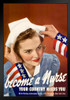 WPA War Propaganda Become A Nurse Your Country Needs You WWII Patriotism Motivational Black Wood Framed Poster 14x20
