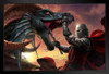 The Dragon Slayer Knight Tom Wood Fantasy Poster Fierce Dragon Head With Sword Fight Black Wood Framed Art Poster 14x20