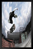 Skateboarder Doing Trick in Mid Air Photo Art Print Black Wood Framed Poster 14x20