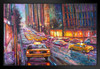 Night Streets New York City NYC Traffic Taxis Art Print Black Wood Framed Poster 20x14
