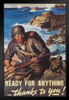 WPA Ready For Anything Thanks To You Soldier On Normandy Beach Vintage World War II War Propaganda Military Decoration Black Wood Framed Art Poster 14x20