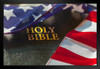 American Flag Draped over Holy Bible Art Print Black Wood Framed Poster 20x14