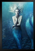 Come Join Me Beneath the Waves Sexy Mermaid Beckoning Photo Art Print Black Wood Framed Poster 14x20