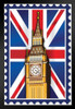 London England Big Ben Union Jack British Flag Stamp Art Print Black Wood Framed Poster 14x20