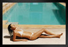 Tanned Woman in a Bikini Sunbathing Poolside Photo Art Print Black Wood Framed Poster 20x14