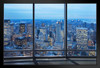New York City Skyline Through Window at Dusk Photo Black Wood Framed Art Poster 14x20