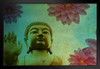 Buddha with Lotus Flowers Photo Art Print Black Wood Framed Poster 20x14