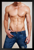 Man of Muscle Hot Guy in Jeans Photo Black Wood Framed Art Poster 14x20