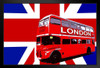 UK United Kingdom Flag With London Bus British Culture Art Print Black Wood Framed Poster 14x20