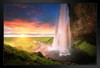 Seljalandsfoss Waterfall at Sunset Iceland Photo Black Wood Framed Poster 14x20