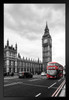 Red London Bus Houses Parliament Big Ben London Photo Art Print Black Wood Framed Poster 14x20