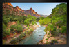 The Watchman Sunset Zion National Park Utah Photo Photograph Mountain Nature Landscape Scenic Scenery Parks Picture America Trees Autumn River Black Wood Framed Art Poster 20x14