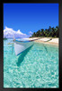 Boat and Beach on Dako Island Philippines Photo Photograph Sunset Palm Landscape Pictures Ocean Scenic Scenery Tropical Nature Photography Paradise Scenes Black Wood Framed Art Poster 14x20