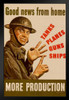 WPA War Propaganda Good News From Home More Production Tanks Planes Guns Ships WWII Black Wood Framed Poster 14x20