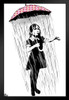 Banksy Umbrella Girl Urban Graffiti Stencil Spray Paint Artist Art Black Wood Framed Poster 14x20