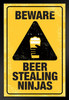 Beware Beer Stealing Ninjas Sign Humor Black Wood Framed Art Poster 14x20