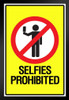 Warning Sign Selfies Prohibited Self Portraits Photo Phone Social Networking Yellow Black Wood Framed Poster 14x20