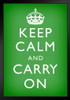 Keep Calm Carry On Motivational Inspirational WWII British Morale Dark Green White Black Wood Framed Poster 14x20