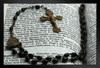 Prayer Beads Rosary on a Holy Bible Art Print Black Wood Framed Poster 20x14