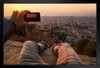 Man from POV Taking Photos of Barcelona Sunrise Photo Art Print Black Wood Framed Poster 20x14