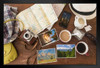 Travel Montage Coffee Maps Postcards Phone Photo Black Wood Framed Art Poster 20x14