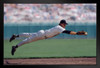 Baseball Player Diving to Catch Ball in Stadium Photo Art Print Black Wood Framed Poster 20x14